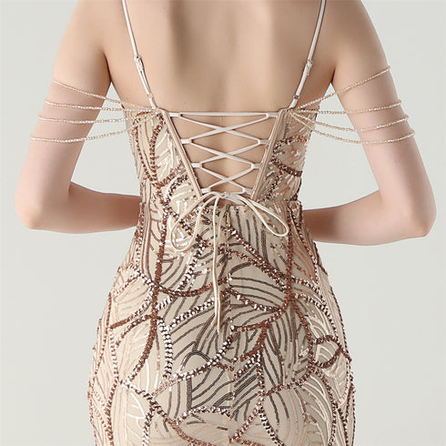 Graceful Sequin Embellished Mesh Mermaid Maxi Dress